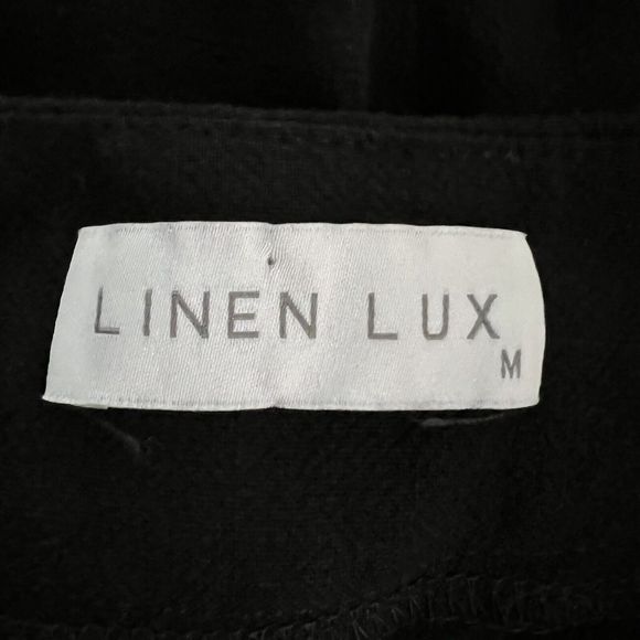 Linen Lux Pants Womens Medium Black Wide Leg Linen Blend Cropped Lagenlook Boho - Picture 5 of 6